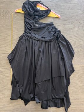 One-Shoulder Black Draped Cocktail Dress